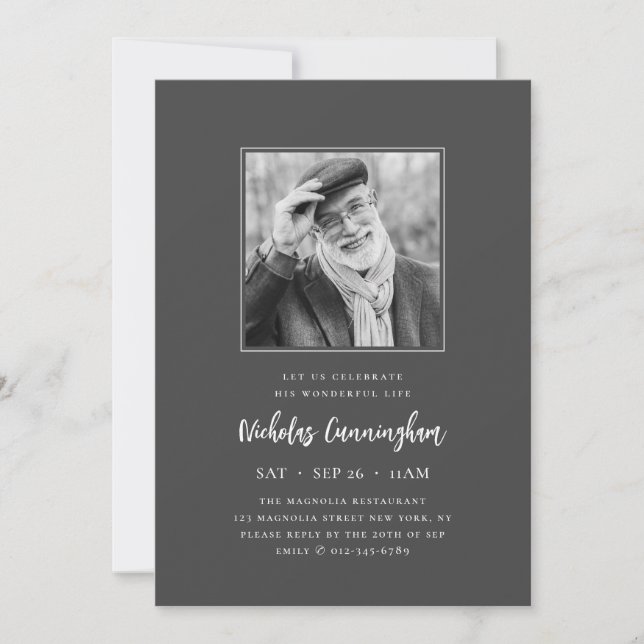 Convite Celebrar Sua Maravilhosa Foto Memorial Moderna Da  (Frente)