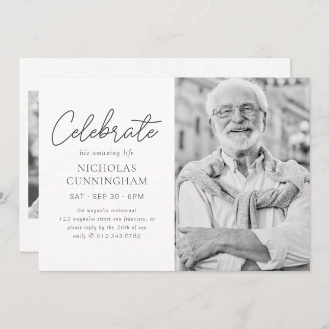 Convite Celebrar Sua Vida Incrível Foto Moderna Simples (Frente/Verso)