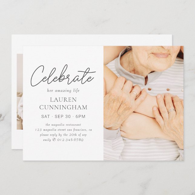 Convite Celebrar Sua Vida Incrível Foto Moderna Simples (Frente/Verso)