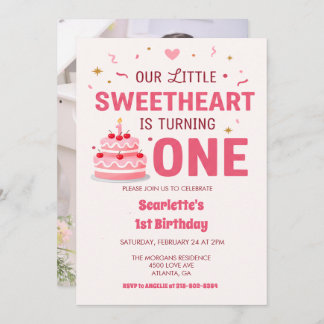 Convite Celebrate Little Sweetheart Turning one Photo Cake