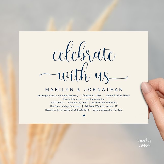 Convite Celebrate With Us Elegant Wedding Reception Dinner (Celebrate With Us Elegant Modern Wedding Reception Dinner Invitation Card in Navy Blue Ivory)