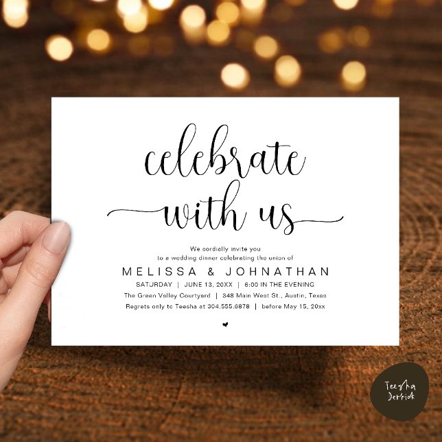 Convite Celebrate With Us Modern Minimalist Wedding Dinner (Celebrate With Us, Modern Minimalist Wedding Reception Dinner Party Invites Card Black and White)