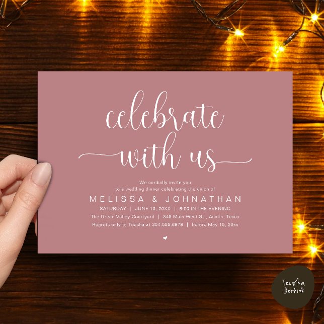 Convite Celebrate With Us Modern Minimalist Wedding Dinner (Celebrate With Us, Modern Minimalist Wedding Reception Dinner Party Invites Card Dusty Rose Pink)