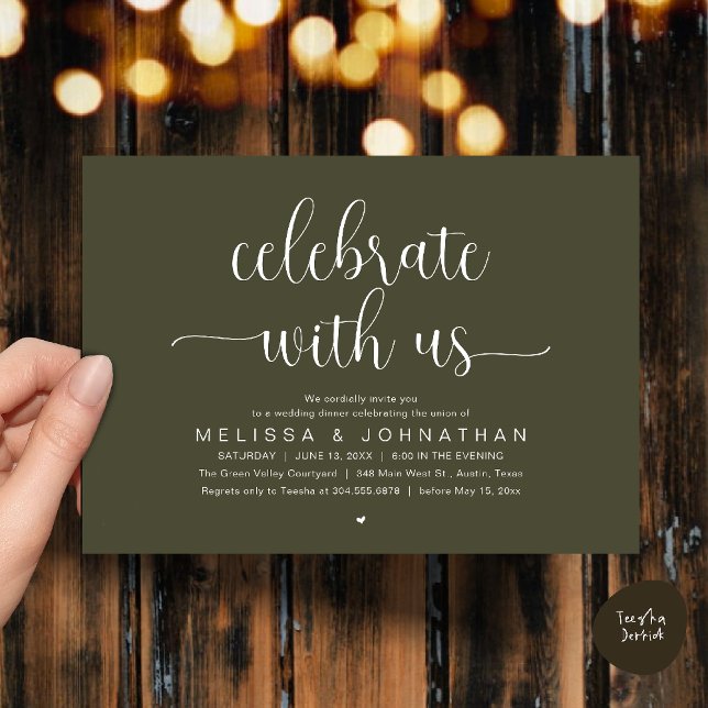 Convite Celebrate With Us Modern Minimalist Wedding Dinner (Celebrate With Us, Modern Minimalist Wedding Reception Dinner Party Invites Card Olive Green)