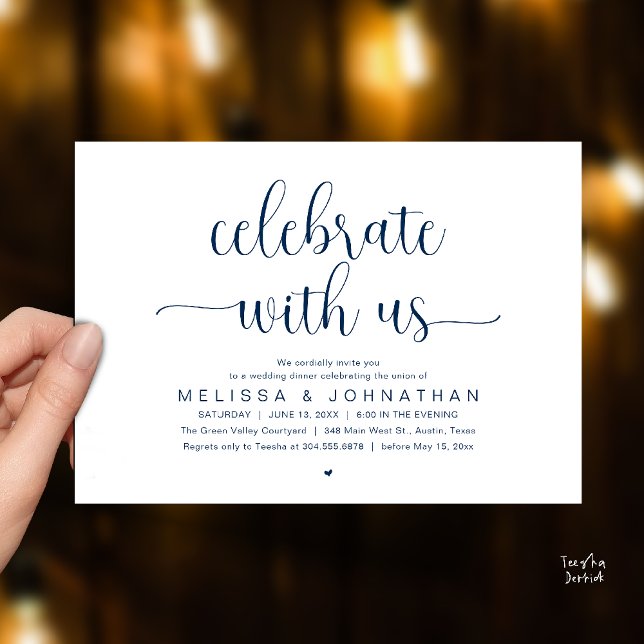 Convite Celebrate With Us Modern Minimalist Wedding Dinner (Celebrate With Us, Modern Minimalist Wedding Reception Dinner Party Invites Card Navy Blue)