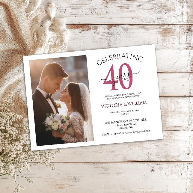 Convite Celebrating 40 Years Photo Ruby Anniversary Party (Criador carregado)