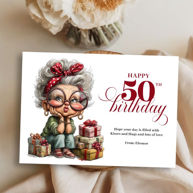 Convite Celebrating 50 funny lady birthday greeting card (Celebrating 50 funny lady birthday greeting card)