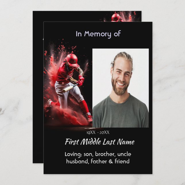 Convite Celebration Life Service Baseball Softball Player (Frente/Verso)