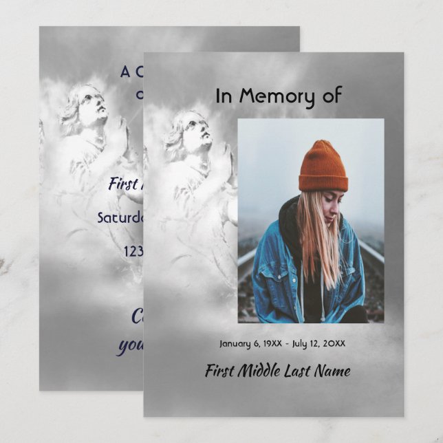 Convite Celebration of Life Invite Angel Sky Clouds (Frente/Verso)