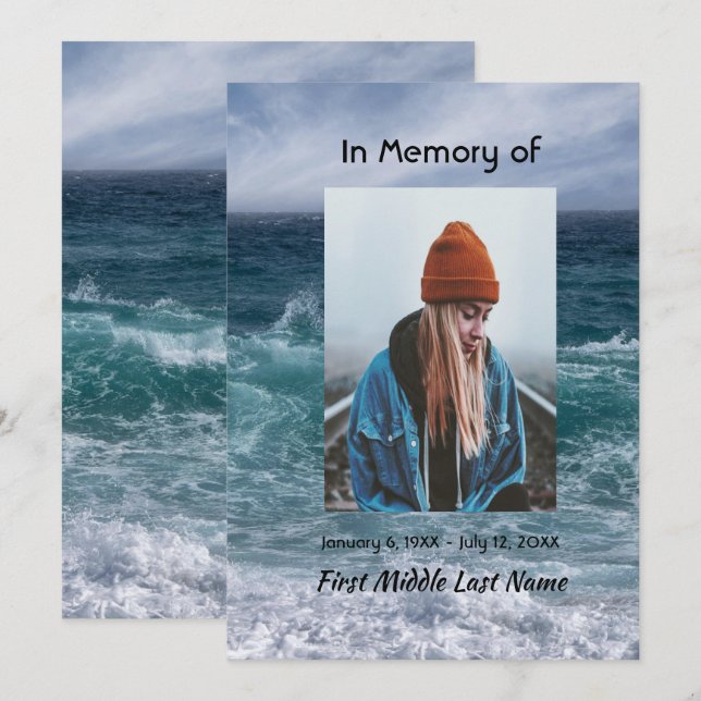 Convite Celebration of Life Invite Ocean Sea Beach (Frente/Verso)