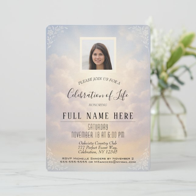 Convite Celebration of Life - Peaceful Clouds (Em pé/Frente)