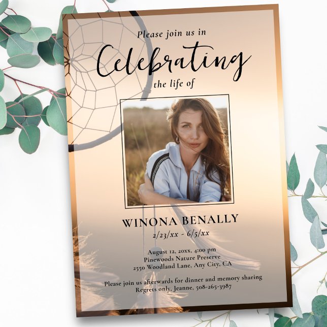 Convite Celebration of Life Photo, Dream Catcher, Funeral (Criador carregado)
