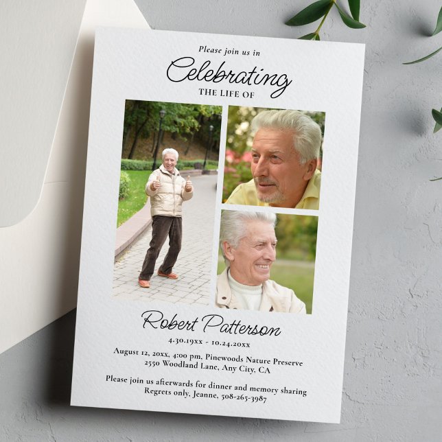 Convite Celebration of Life Photos, Memorial Simple White (Criador carregado)