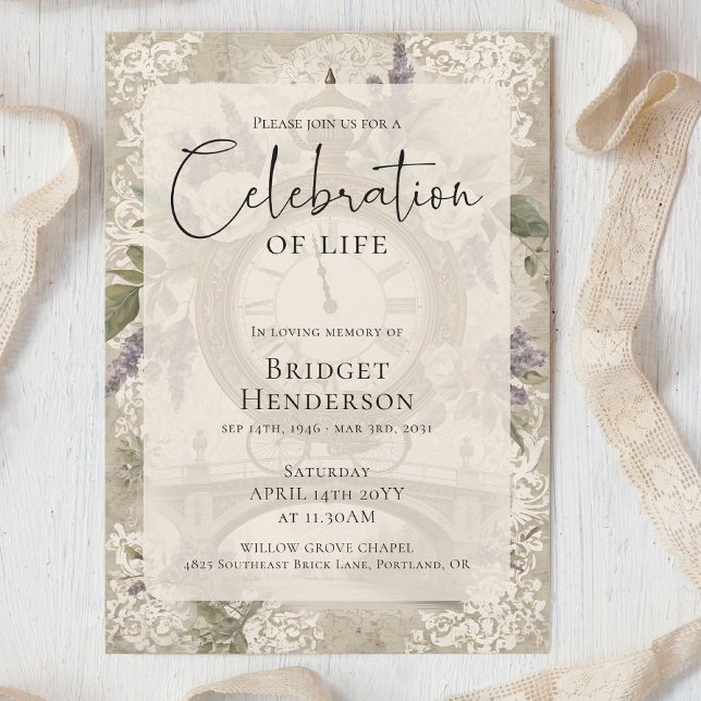 Convite Celebration of Life Purple Butterfly Peony Funeral (Criador carregado)