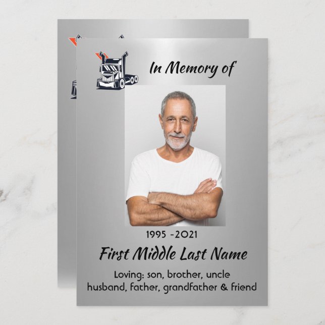 Convite Celebration of Life Semi-Truck Tractor-trailer  (Frente/Verso)