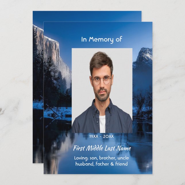 Convite Celebration of Life Servce Mountain Lake Winter  (Frente/Verso)