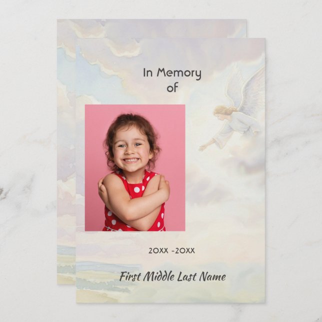 Convite Celebration of Life Service Angel Reaching  (Frente/Verso)