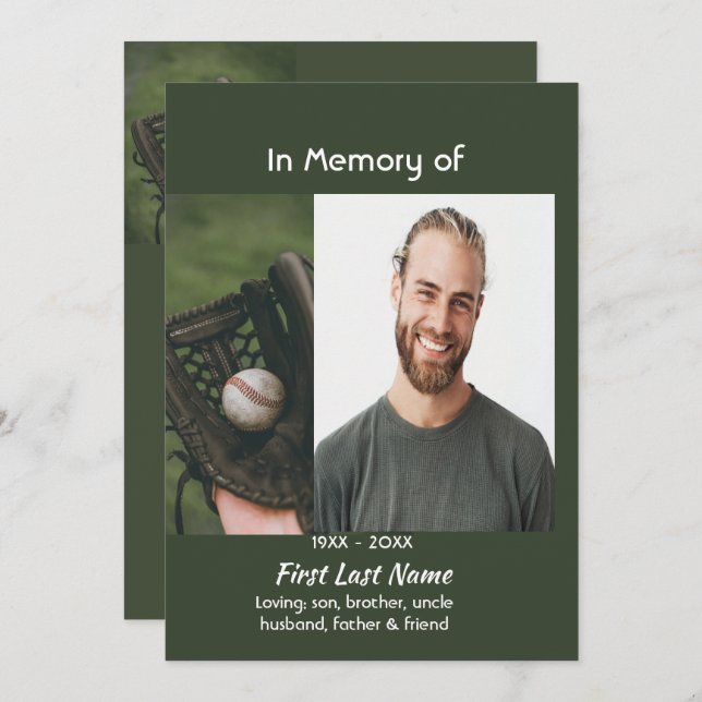 Convite Celebration of Life Service Baseball Game Player  (Frente/Verso)