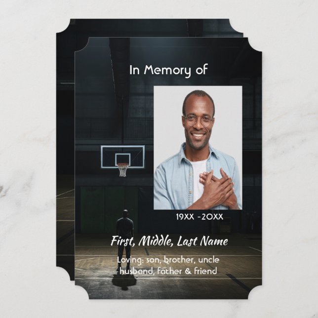 Convite Celebration of Life Service Basketball Player (Frente/Verso)