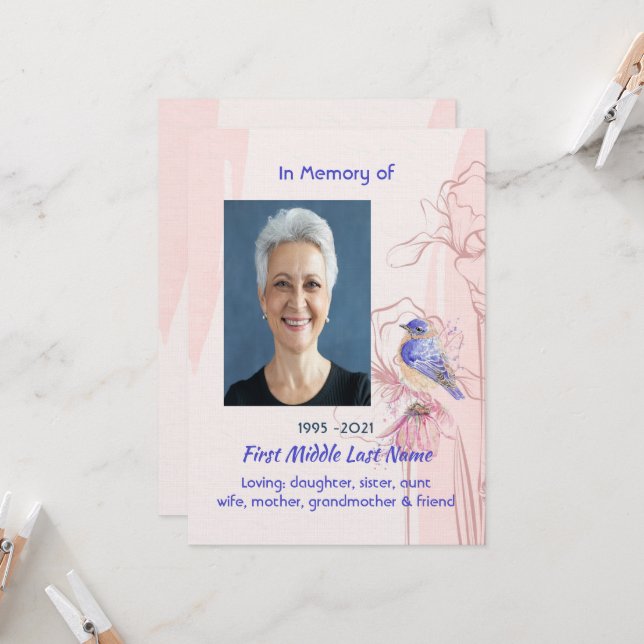 Convite Celebration of Life Service Bluebird Garden (Frente/Verso In Situ)