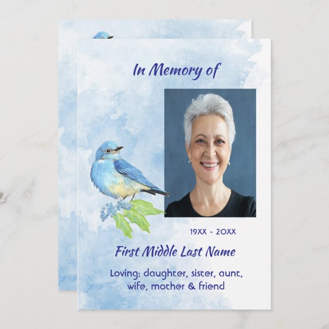 Convite Celebration of Life Service Bluebird Garden Bird  (Frente/Verso)