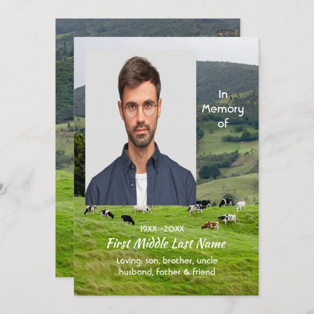 Convite Celebration of Life Service Cattle Farm Landscape (Frente/Verso)