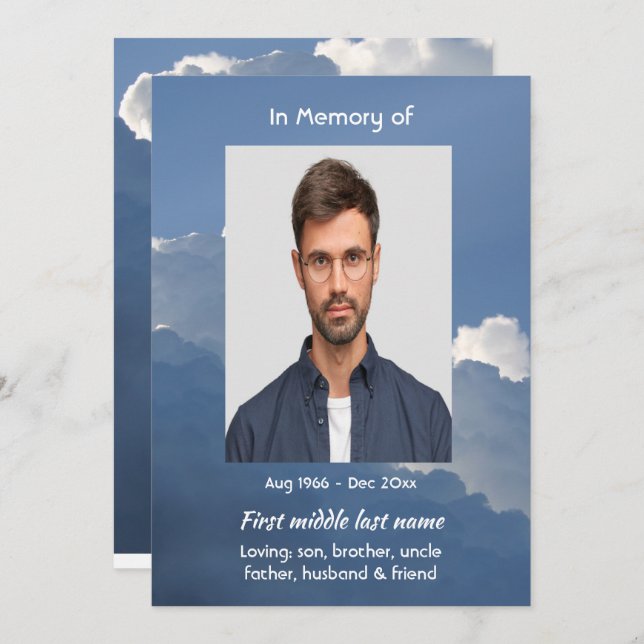 Convite Celebration of Life Service Clouds Sky Heavenly (Frente/Verso)