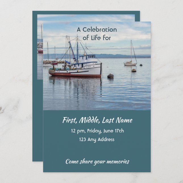 Convite Celebration of Life Service  Commercial Fisherman (Frente/Verso)