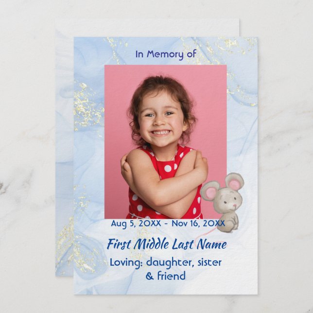 Convite Celebration of Life Service Cute Mouse Children   (Frente/Verso)