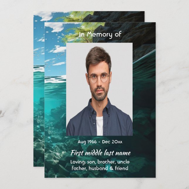 Convite Celebration of Life Service Deep Sea Diving Diver (Frente/Verso)