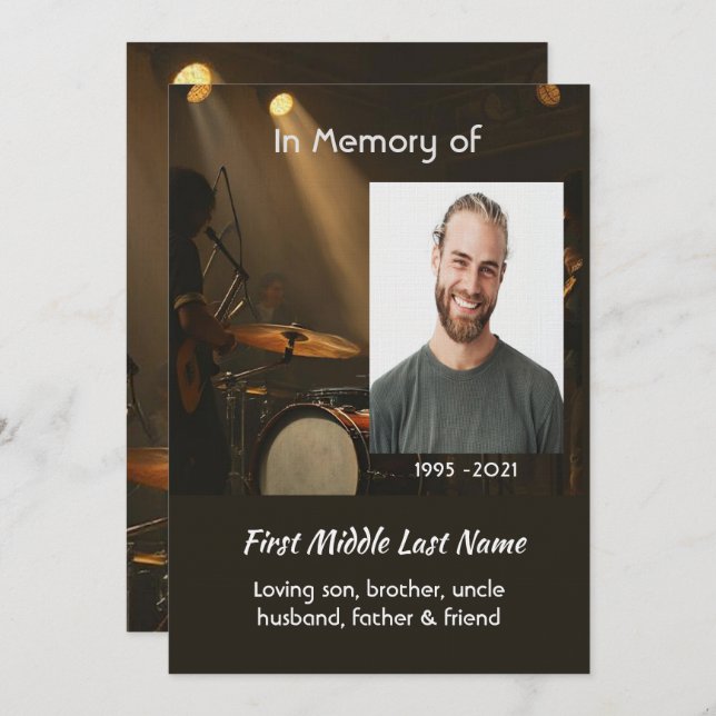 Convite Celebration of Life Service  Drummer Drums Band  (Frente/Verso)