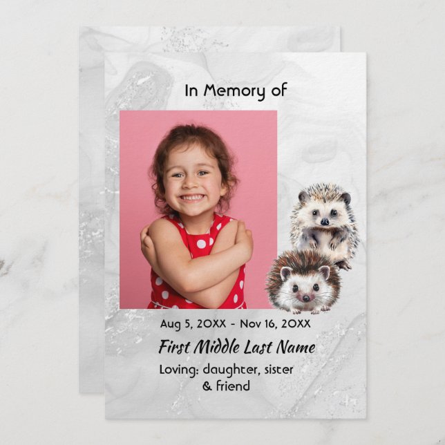 Convite Celebration of Life Service Hedgehog Children (Frente/Verso)