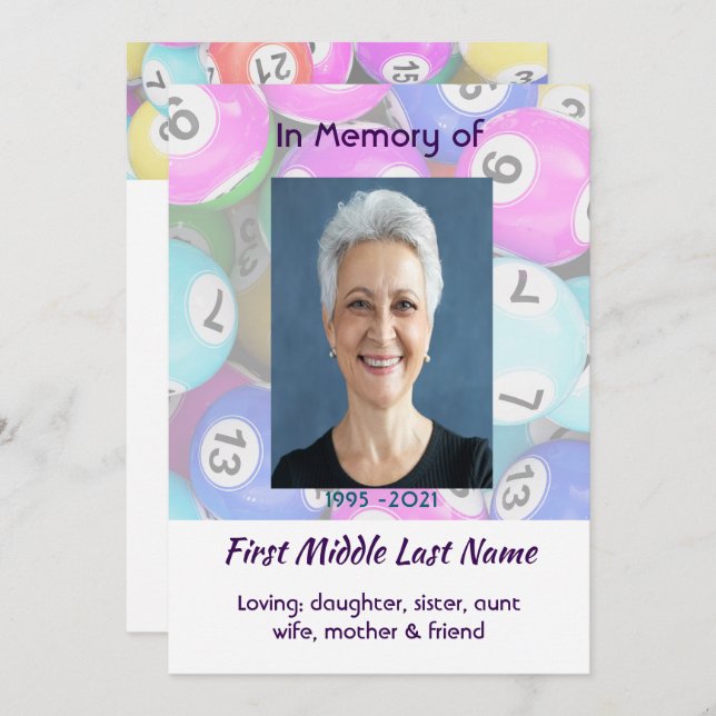 Convite Celebration of Life Service invite Bingo Game  (Frente/Verso)