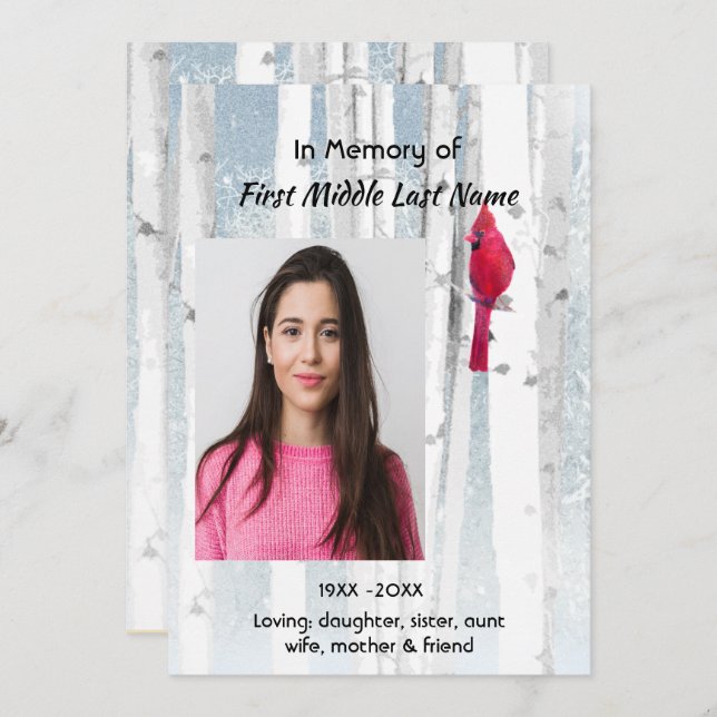 Convite Celebration of Life Service Invite Cardinal Bird (Frente/Verso)