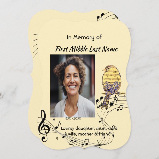 Convite Celebration of Life Service Invite Music Bird (Frente/Verso)