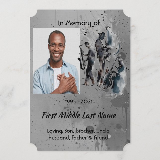 Convite Celebration of Life Service Jazz Band (Frente)