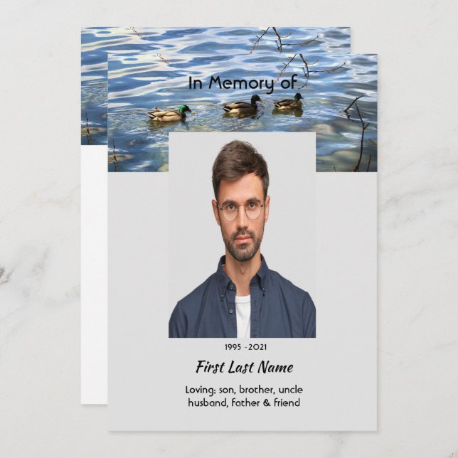 Convite Celebration of Life Service, Lake Ducks Birds (Frente/Verso)