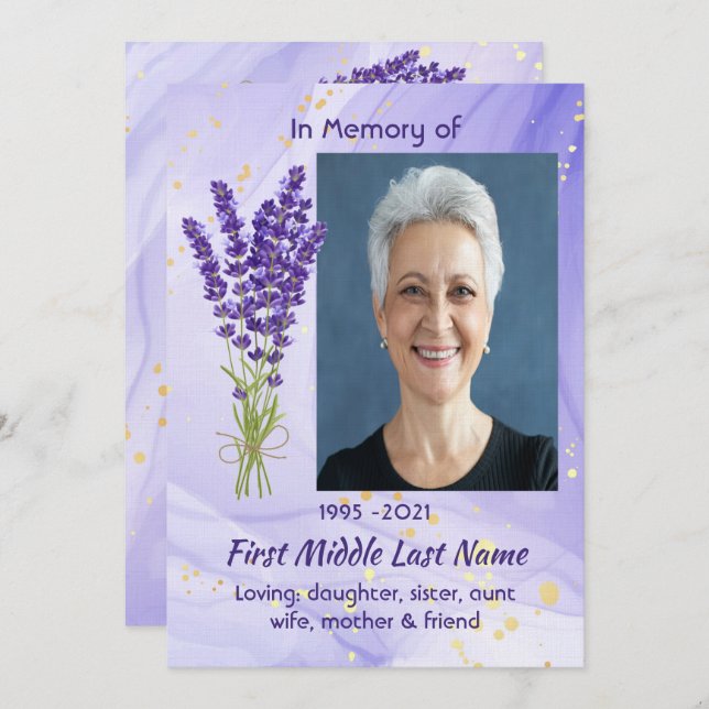 Convite Celebration of Life Service Lavender Garden Flower (Frente/Verso)