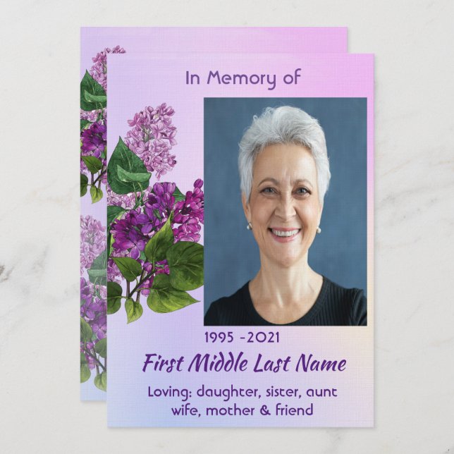 Convite Celebration of Life Service  Lilac Garden Flower  (Frente/Verso)