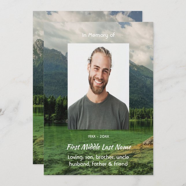 Convite Celebration of Life Service Mountain Lake Scenery (Frente/Verso)