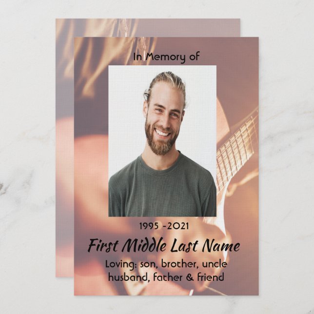 Convite Celebration of Life Service  Musician Piano Guitar (Frente/Verso)