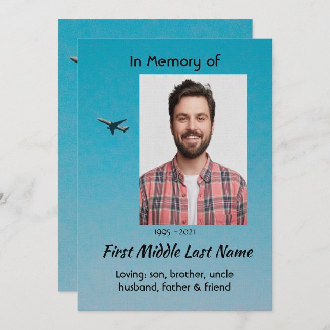 Convite Celebration of Life Service Pilot Airplane Flying (Frente/Verso)