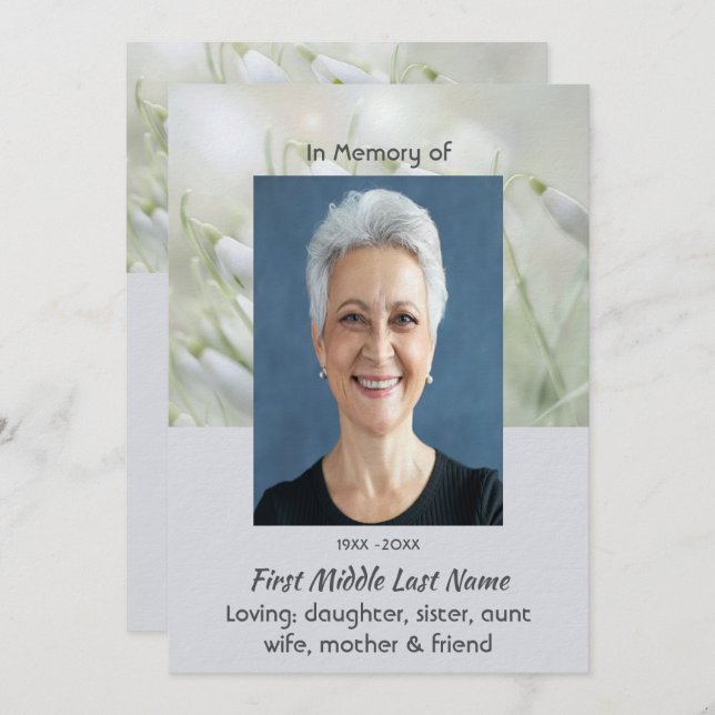 Convite Celebration of Life Service Snowdrop Flowers (Frente/Verso)