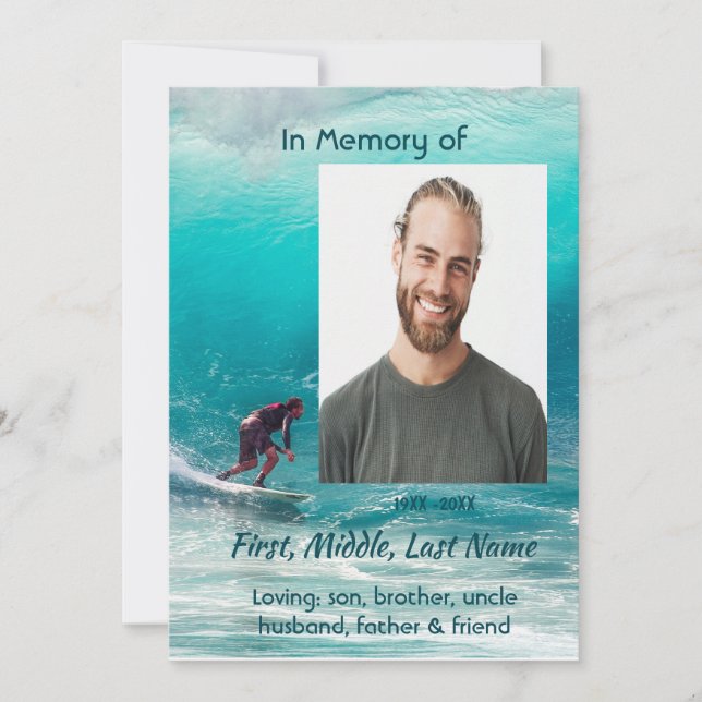 Convite Celebration of Life Service  Wave Surfer Water (Frente)