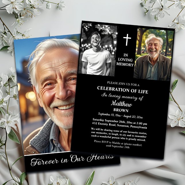 Convite Celebration Of Life Then And Now 3 Photos Funeral (Criador carregado)