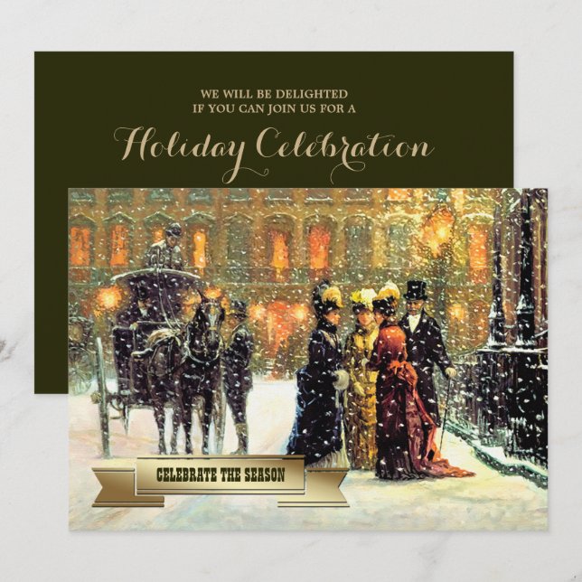 Convite Celebre a Estação. Vintage Art Holiday Party (Frente/Verso)