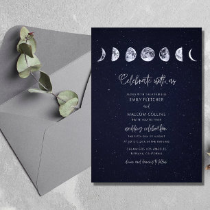 Convite Celebre Casamento Fases da Lua Céu Estelar