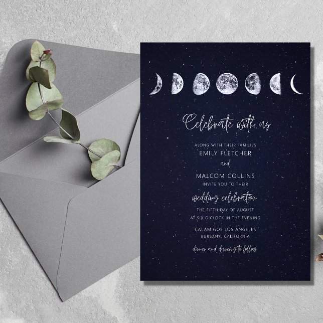 Convite Celebre Casamento Fases da Lua Céu Estelar (Criador carregado)