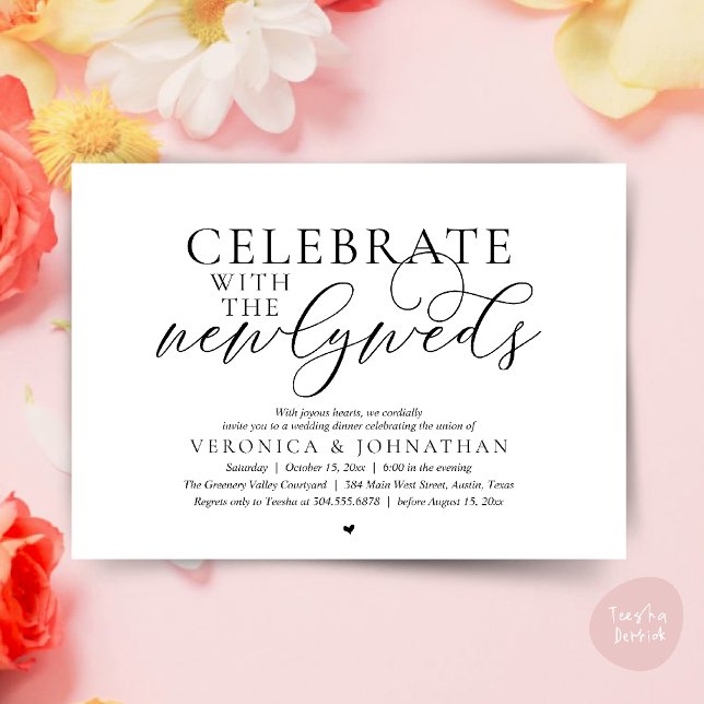 Convite Celebre com os noivos, Melhor Jantar de Casamento (Celebrate with the newlyweds, Romantic Classy Wedding Dinner Invitation Card in Black White)