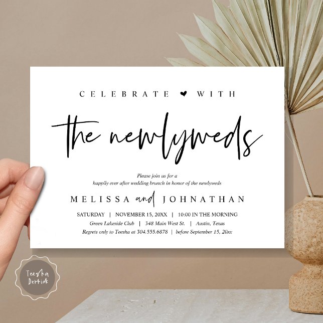 Convite Celebre com os recém-casados, Brunch de Casamento (Celebrate with the Newlyweds, Wedding Brunch Invitation Card, PDF, in modern black and White)
